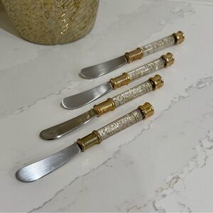Flatware, set o 4 Gold Flake Fleck Decorative Cheese Spreaders